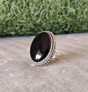 Onyx noir populaire argent pierre anneaux pierres précieuses anneaux solide 925 argent Sterling femmes filles fête cadeau classique bijoux - Product Image 1