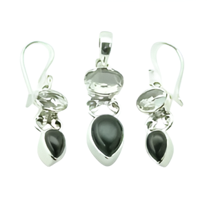 Boucle d'oreille classique à la mode en argent sterling 925 avec pierre précieuse taille poire onyx noir, pendentif pour femme. Fabricant grossiste par CDP - Product Image 1