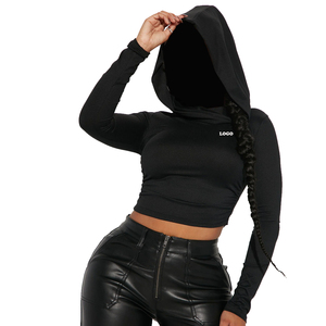 Sudadera con capucha elástica negra de último diseño para mujer 2025/Sudadera con capucha con logotipo personalizado de última calidad OEM de tarifa al por mayor para mujer - Product Image 1