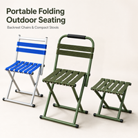 Tabouret de camping pliable portable en acier robuste avec dossier, siège pliable pour le camping, la randonnée et le barbecue