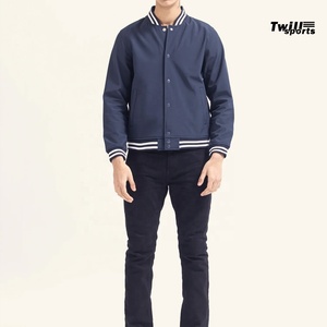 OEM Custom 2026 Navy Blue Varsity <b>Jackets</b> for Women White Leather Sleeves Stand High Street <b>Baseball</b> <b>Bomber</b> <b>Jacket</b> for Spring - Product Image 3