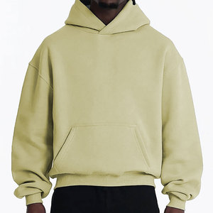 Sweat à capuche court en coton éponge 100% avec logo personnalisé pour hommes, streetwear épais de 400 g/m², pull d'automne sans ficelle - Product Image 5