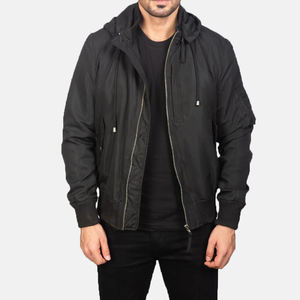 MA-1 Flight Bomber Jacket con capucha Black Nylon Street Style Jacket para hombre - Product Image 6