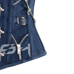 Corset sous-poitrine en jean bleu avec baleines en acier - Product Image 5