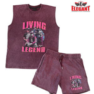 Manga sin mangas hecha a mano en diferentes colores Diseño Hombres Ropa exterior Impresión de pegatinas 3D Lavado ácido Conjuntos cortos por Elegant Sports - Product Image 2