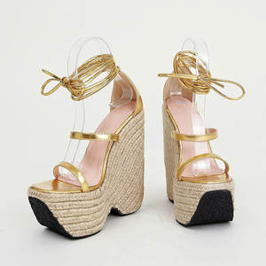 Sandalias de cuña de moda con punta abierta, tacón alto, plataforma, estilo jelly, con cordones, plantilla de cuero genuino suave y transpirable para primavera y verano - Product Image 5