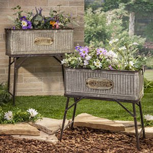 Jardinières en métal galvanisé avec supports (lot de 2) jardinières rectangulaires en métal galvanisé avec supports - Product Image 3