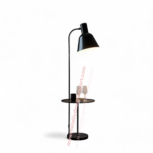Lámpara de pie de luz LED moderna con mesa de bandeja redonda, diseño de Metal negro para sala de estar, dormitorio, oficina o decoración del hogar del Hotel - Product Image 1
