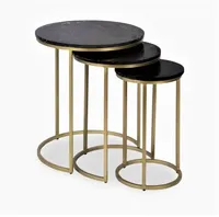 Table basse industrielle moderne en fer avec un ensemble de 3 tables d'appoint décoratives essentielles pour le salon et la chambre