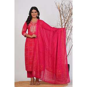 Hand Drawn Cotton Embroidered <b>Chikankari</b> <b>Kurta</b> Set Heavy Pakistani Indian Style 3-Piece Salwar Kameez for Party Wear Reyon - Product Image 4