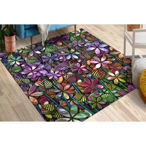Alfombra Floral Colorida, Alfombra de Flores Coloridas, Alfombra de Flores Moradas, Alfombra Floral, Alfombra Suave No Tejida - Product Image 4
