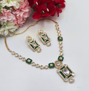 Elegante alta calidad chapado en oro piedra Look diseño Kundan collar pendientes conjunto mujeres tradicional boda compromiso regalo - Product Image 4