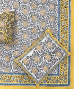 Premium Hand Block Printed 100% Yellow Cotton Bed Sheet Set Boho Indian Print Bedding Sets Super <b>King</b> <b>Size</b> 108*108" handcrafted - Product Image 5