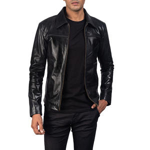 Chaqueta de cuero con cremallera para hombre, ropa de moda para exteriores, chaqueta de cuero genuino PU brillante de manga larga con cuello vuelto para hombre - Product Image 1