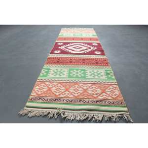 Turkish 2.6x7.8 ft Rug, <b>Runner</b> Vintage Rug, <b>Red</b> Plants & trees Wool Rug - Product Image 2