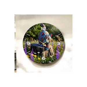 Reloj de pared de mesa silencioso de madera con estampado de gato gatito colorido 50cm regalo estampado reloj llamativo - Product Image 1