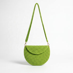 Green Woven Raffia Lightweight Summer Magnetic Closure Mini Halfmoon Shoulder Handbag Flap <b>Purse</b> for Women Beach Travel - Product Image 1