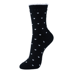 Chaussettes en coton tricoté respirantes pour femmes - Motif cœur rouge blanc noir Design à volants Chaussettes coréennes à usage quotidien - Product Image 3