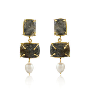 Black Rutilete Gold-Plated Brass Bohemian Religious Dangle Stud <b>Earrings</b> Elegant <b>Christmas</b> Gift for Women's Anniversary - Product Image 1