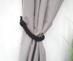 Atado de cortina de cuerda de algodón negro, decoración moderna y minimalista hecha a mano, corbatas de cortina de cuerda trenzada de arrecife, lazos de cordón de abrazo - Product Image 2