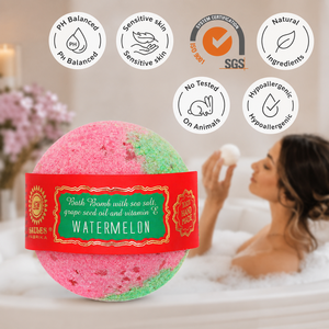 Bombe de bain rafraîchissante au melon d'eau 180g, fait main, sel marin premium, marque privée, OEM, ODM, vente en gros - Product Image 2
