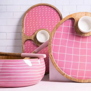 Juego de cuencos para servir con estampado de esmalte Ethereal Glow Designer, acabado artístico personalizado, fiestas de madera y presentación de vajilla - Product Image 1