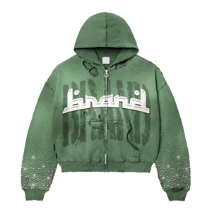 Venta al por mayor de alta calidad logotipo personalizado ácido lavado Zip up Hoodie Sun Vintage Hoodies ácido lavado Sudadera con capucha para hombres - Product Image 3