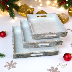 Fabricant de plateau en nacre Plateau décoratif avec incrustation personnalisée Fournisseur de gros Décoration intérieure Cadeau Exportateur - Product Image 1