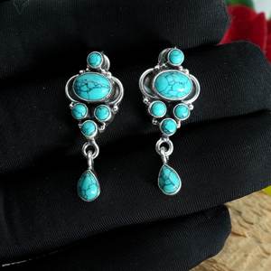 Boucles d'oreilles en pierres précieuses turquoise faites à la main en argent sterling 925k bijoux à la mode vert goujons cadeau - Product Image 3