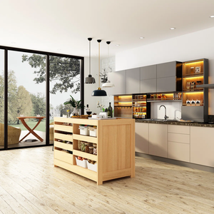 Three-tiered 55.1 Inch solid wood Kitchen Island with Storage Wood Top 3 <b>Drawers</b> 2 Slide-Out <b>Shelves</b> Spice - Product Image 5