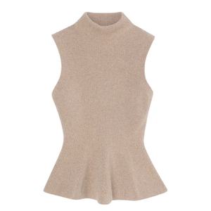 Débardeur décontracté sans manches en maille de laine et cachemire respirant à col montant et volants courts, nouveau design pour femme - Product Image 3