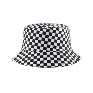 À la mode noir et blanc à carreaux imprimé seau chapeau Streetwear unisexe coton casquette personnalisé OEM ODM été Style chapeaux - Product Image 1