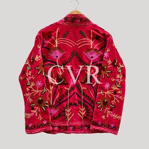 Velvet Embroidered Floral Jacket Full Sleeve Turn-<b>down</b> Collar Bohemian Style Adult Autumn Wear - Product Image 4