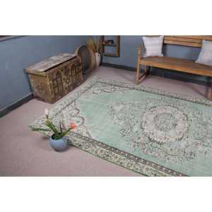 Grand tapis turc vintage 5,5x9,5 pieds, tapis en laine camouflage vert brun - Product Image 5