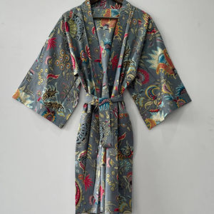 Albornoz ligero bohemio hecho a mano indio Kimono de algodón con estampado floral de bloques Bata de algodón suave Loungewear ODM Supply - Product Image 1