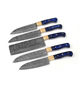 Juego de Cuchillos de Chef Burraq Hechos a Mano con Acero de Damasco, 5 Piezas, Cuchillos de Cocina Profesionales con Mango de Madera, Ecológicos y Ambidiestros - Product Image 1