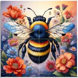 Colorido Floral Bumblebee flores azulejo Mural llamativo arte de pared para cocina o baño Backsplash - Product Image 1