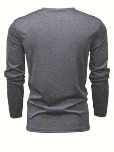 เสื้อกีฬาคอกลมสีทึบแห้งเร็วสำหรับผู้ชายเหมาะสำหรับฝึกเข้ายิมและฟิตเนสแขนยาว - Product Image 4