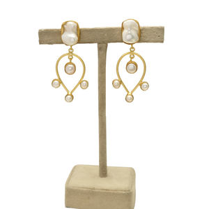 Pendientes de Perlas de Agua Dulce Naturales Color Blanco Ostra, Latón Vintage, Chapado en Oro de 24K, Hechos a Mano, para Mujer, para Boda - Product Image 3