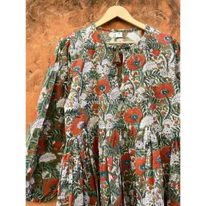 Indiase Katoenen Jurk Met Bloemenprint Handgemaakte Zomerjurk Midi-Jurk Boho Hippie-Stijl Damesfeestkleding Lange Wikkeljurk