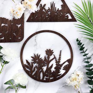 3 Pieces Geometry Wall Art Wood Pediments Sacred <b>Flower</b> Art <b>Wooden</b> Floral Wall Decor Minimalist Floral Hanging - Product Image 3