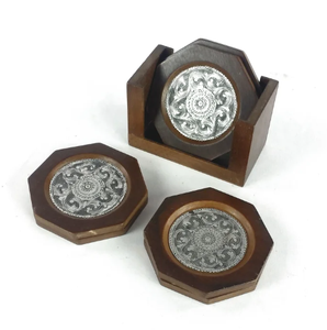 Posavasos redondos de madera de mango de la mejor calidad, mesa central, manteles individuales decorativos, posavasos de madera, decoraciones para tazas - Product Image 5