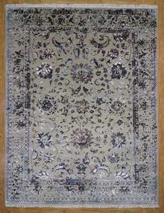 Tapis lavable en laine/soie de bambou au design moderne persan ton beige classique de qualité assurée pour une fabrication d'intérieur chic - Product Image 6