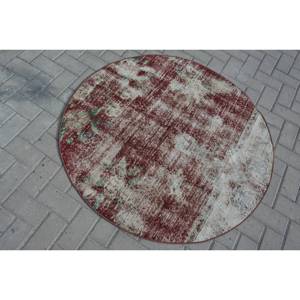 Alfombra turca vintage, diseño de retazos rojo y verde, 3,9x4 pies, tejido plano de lana, alfombra para sala de estar con respaldo de látex - Product Image 4