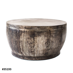 Mesa de centro de forma redonda para jardín, mesa de centro con tambor de aluminio y Metal con acabado oxidado, para granja - Product Image 1