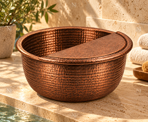 Tazón Redondo de Cobre Antiguo NJ con Tapa para Pedicura, para Hogar, Salón, Spa, Baño de Pies - Product Image 5