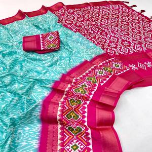 À la mode et élégant imprimé numérique Lichi Silk Kalamkari Saree couleurs accrocheuses et qualité supérieure pour les consommateurs et les acheteurs en gros - Product Image 4