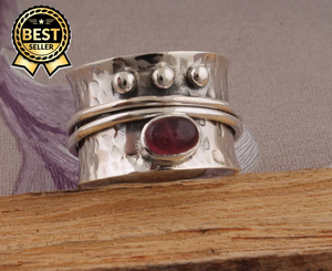 Handmade Two-Tone <b>Anxiety</b> <b>Ring</b> for Women Real Tourmaline Solid 925 <b>Sterling</b> <b>Silver</b> Spinner <b>Ring</b> for Weddings - Product Image 1