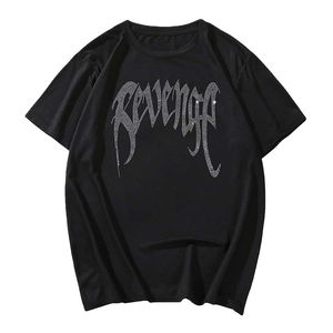 T-shirt à manches courtes en coton de haute qualité, streetwear d'été, surdimensionné, transfert thermique, strass, impression numérique - Product Image 4