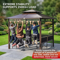 Gazebo en aluminium à deux niveaux pour l'extérieur |   Pavillon de jardin imperméable à toit rigide avec sièges et table intégrés pour villa